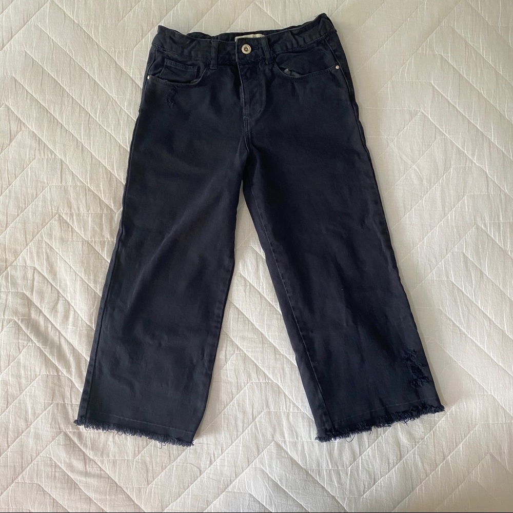 Navy denim wide leg cropped jeans